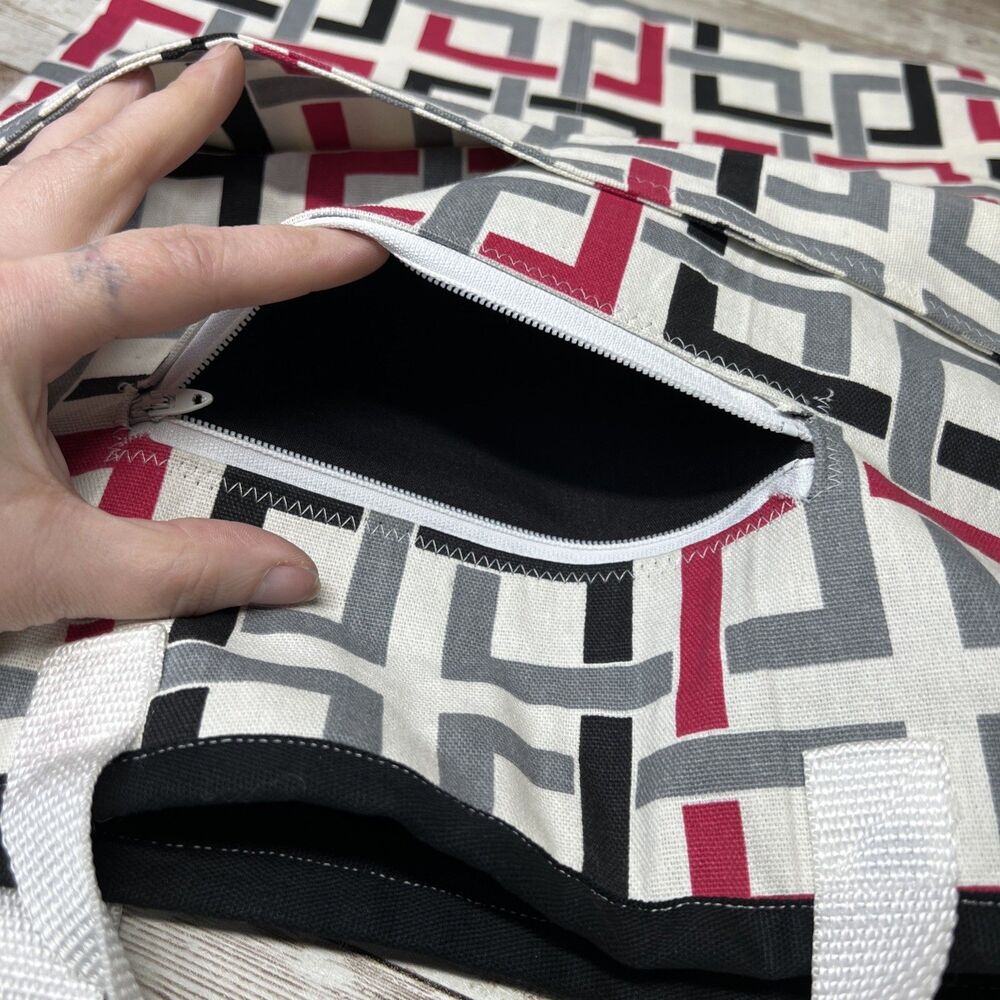 Geometric Large Tote Bag / Handmade Tapisho Design / Quality Canvas Double Strap - Picture 9 of 16